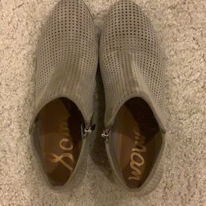 Sam Edelman gray perforated suede short boots